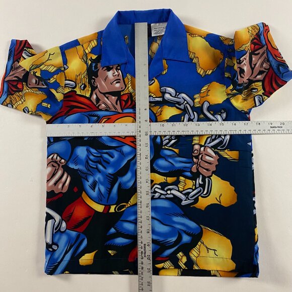 Vintage Superman Shirt Kids Boys Medium 10-12 Button Front Up DC Comics Warner - Picture 6 of 9